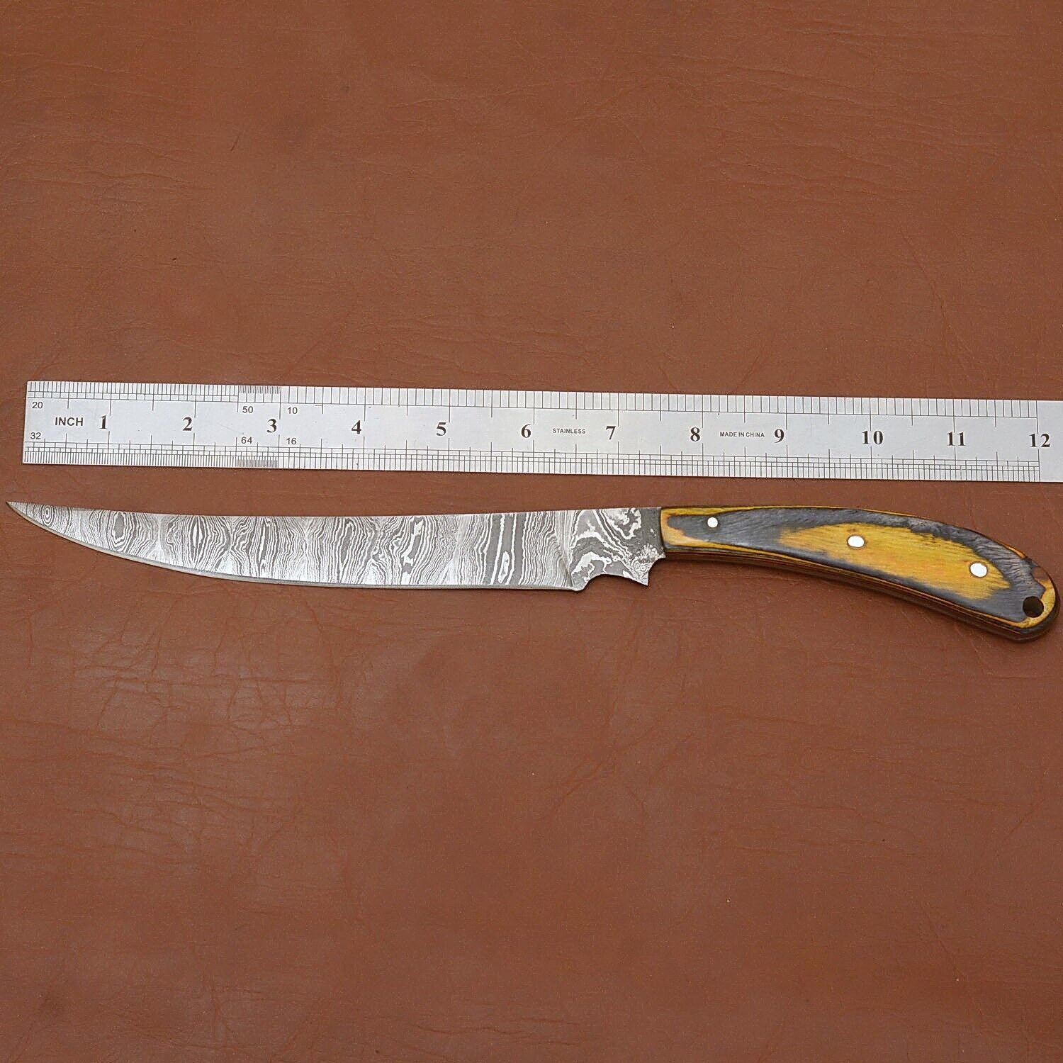 12 Handmade Damascus Steel Chef Knife  Razor Sharp Kitchen Knife With Leather Sheath 2