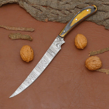 12" Handmade Damascus Steel Chef Knife – Razor Sharp Kitchen Knife with Leather Sheath