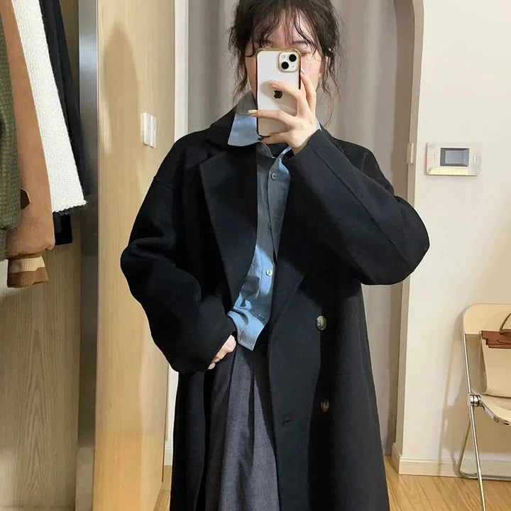 New Autumn Winter Korean Style Coat, Women's Thickened Woolen Jacket, Trendy Mid Length Hot Sale