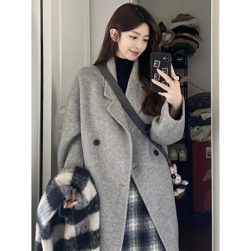 New Autumn Winter Korean Style Coat, Women's Thickened Woolen Jacket, Trendy Mid Length Hot Sale