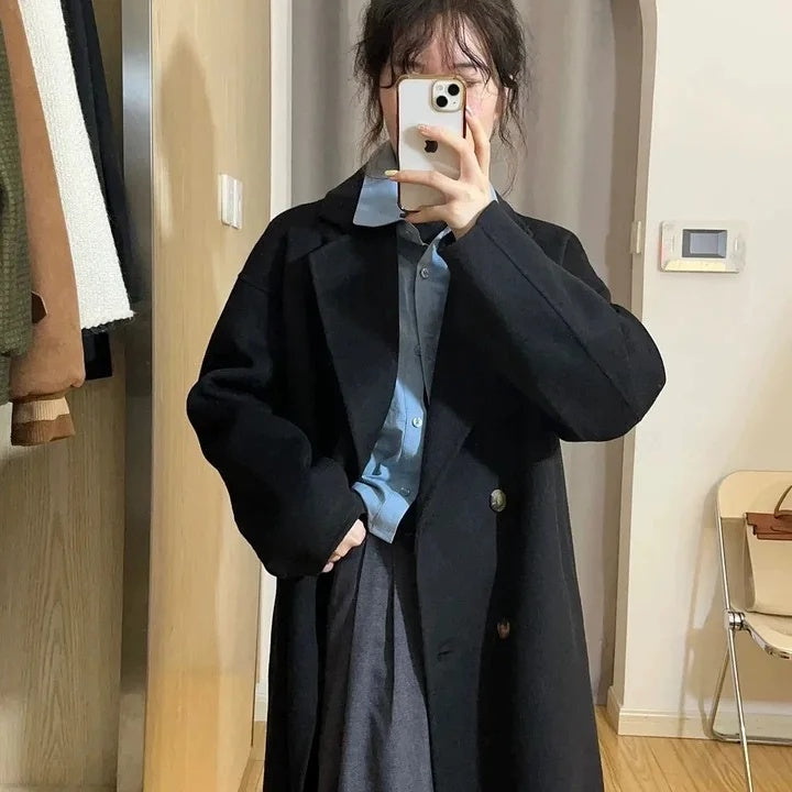 New Autumn Winter Korean Style Coat, Women's Thickened Woolen Jacket, Trendy Mid Length Hot Sale