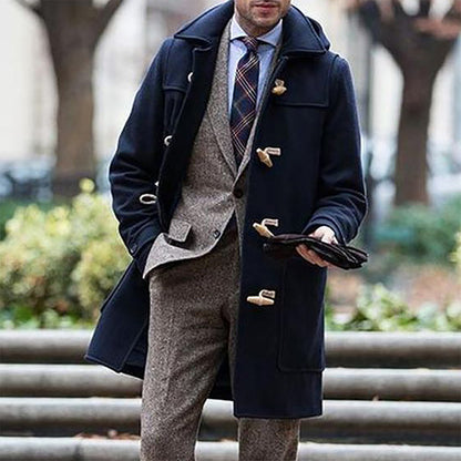 Classic Men's Winter Duffle Coat, Loose Fit Hooded Outwear, Wool Blend Toggle Jacket