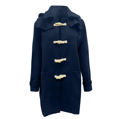 Classic Men's Winter Duffle Coat, Loose Fit Hooded Outwear, Wool Blend Toggle Jacket