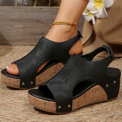 Chic Womens Sandals High Heels With Wedges Summer Platform Peep Toe Heeled Slippers Sandals 6