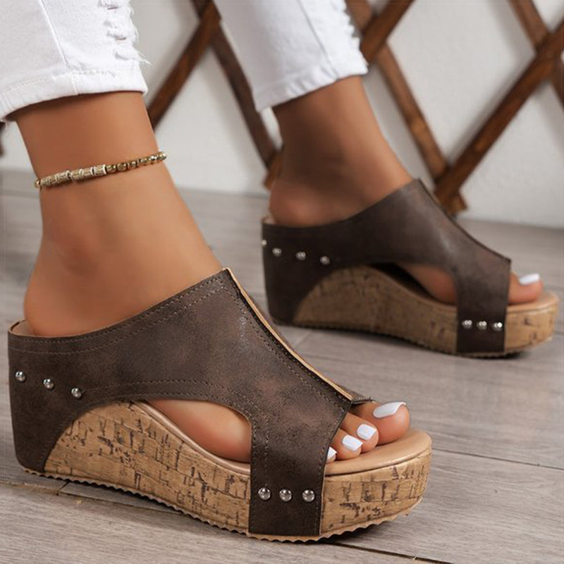 Chic Womens Sandals High Heels With Wedges Summer Platform Peep Toe Heeled Slippers Sandals 8