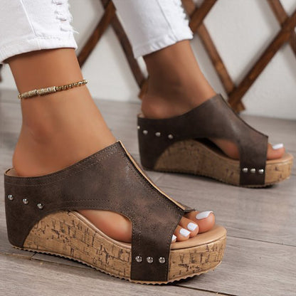 Chic Womens Sandals High Heels With Wedges Summer Platform Peep Toe Heeled Slippers Sandals 8