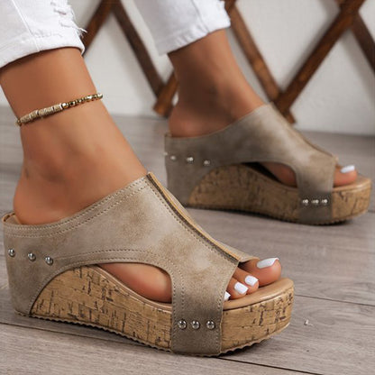 Chic Womens Sandals High Heels With Wedges Summer Platform Peep Toe Heeled Slippers Sandals 9