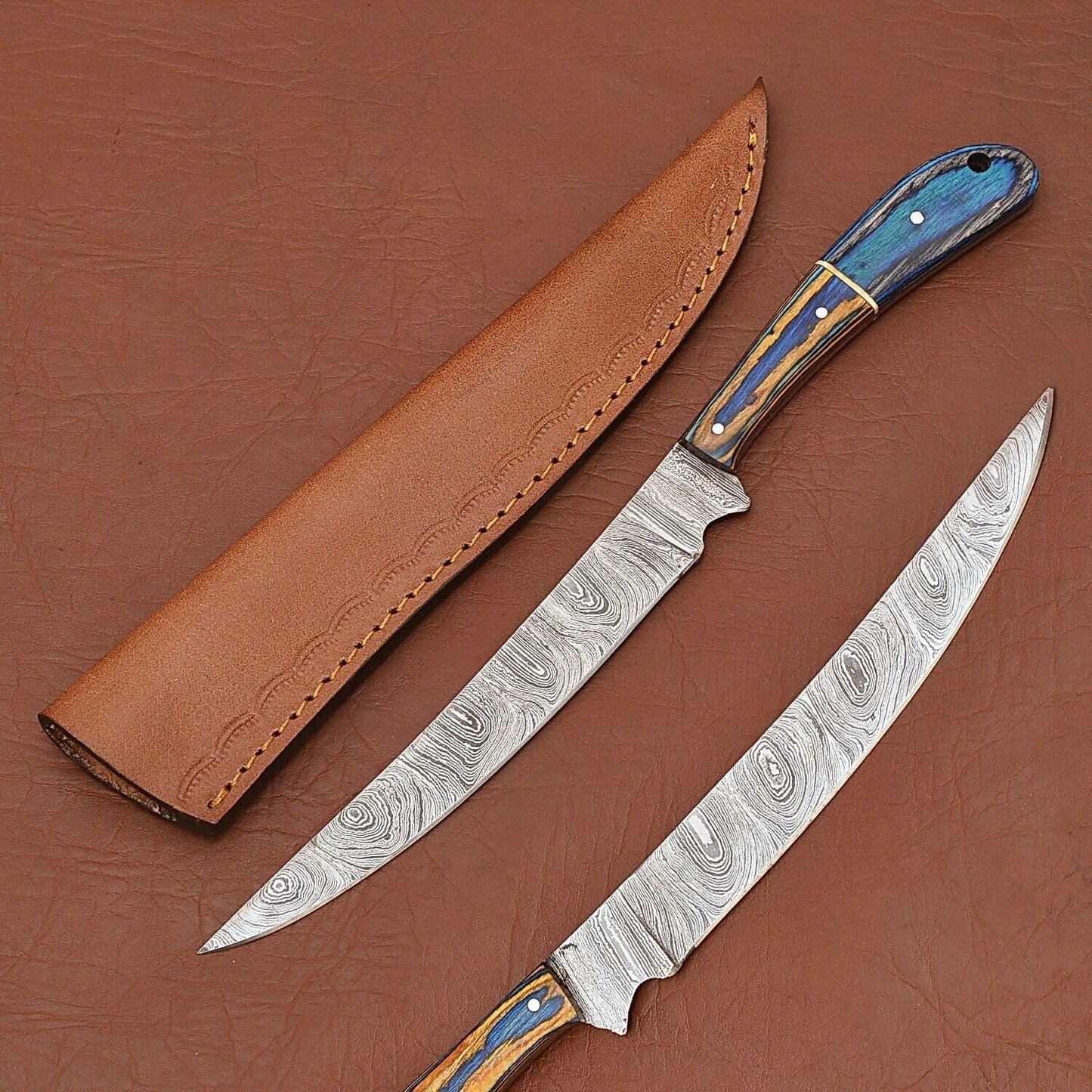 Artisan Damascus Steel Chef Knife – Handmade Kitchen Knife with Natural Wood Handle