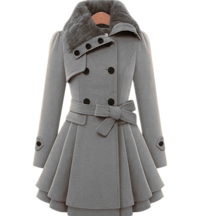 Womens Winter Wool Blend Trench Coat Slim Long Padded Jacket Double Breasted Sherpa Lined Coat Cash 1