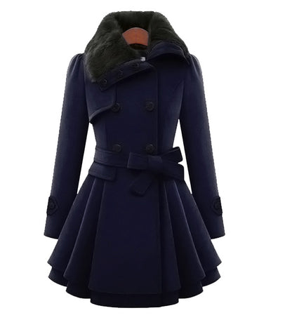 Womens Winter Wool Blend Trench Coat Slim Long Padded Jacket Double Breasted Sherpa Lined Coat Cash 2