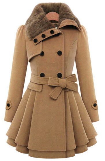 Womens Winter Wool Blend Trench Coat Slim Long Padded Jacket Double Breasted Sherpa Lined Coat Cash 3