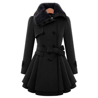 Womens Winter Wool Blend Trench Coat Slim Long Padded Jacket Double Breasted Sherpa Lined Coat Cash 4