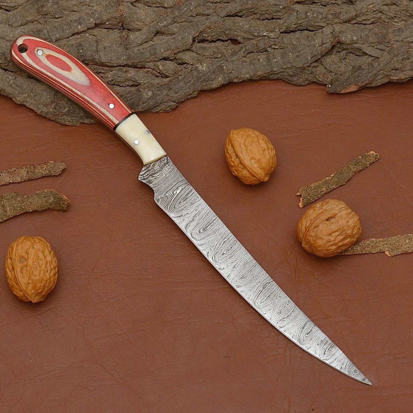 Handmade Damascus Steel Cooking Knife – Professional Chef Knife with Wooden Handle