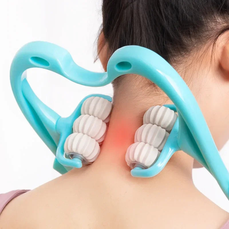 Manual Neck Clamp Massager, 6-Ball Cervical Roller, Shoulder and Neck Relaxation, Multifunctional Kneading Massager