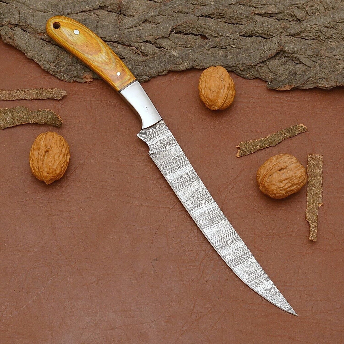 Damascus Steel Cooking Knife – Professional Chef Knife with Wooden Handle