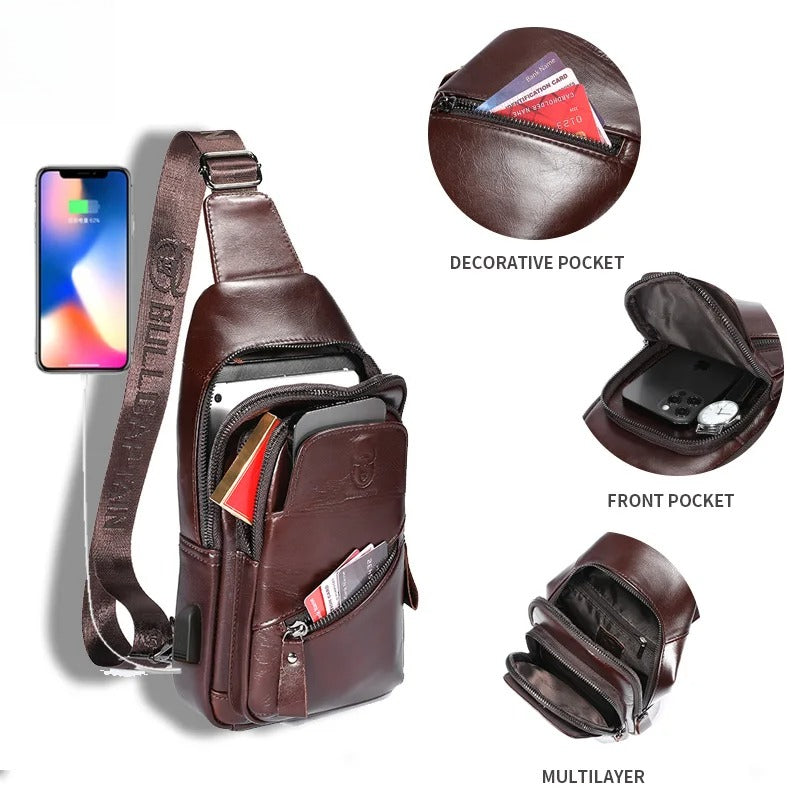 The Latest BULLCAPTAIN Leather Chest Bag For Men Classic Large Capacity Casual Messenger 2