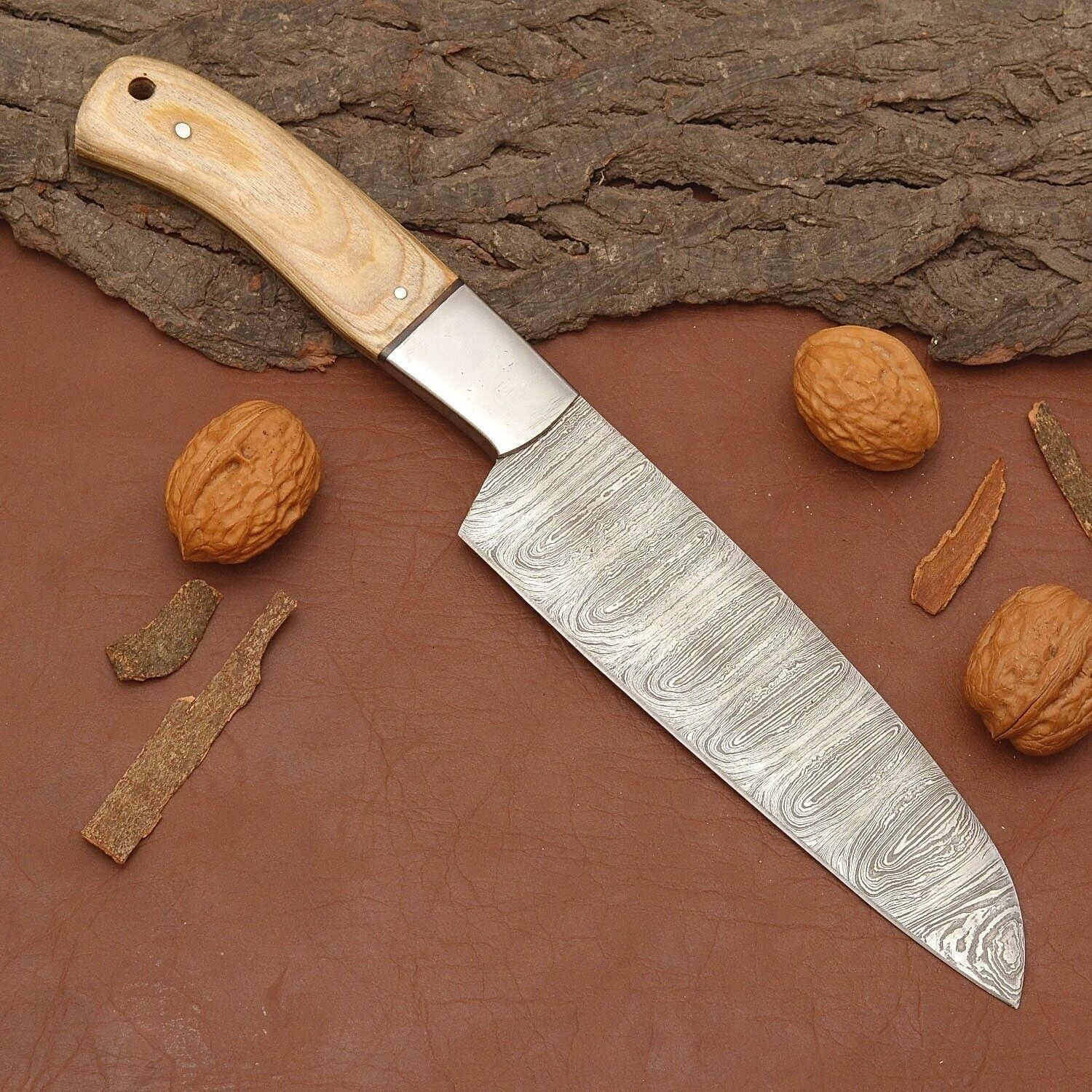 Premium Handmade Damascus Steel Knife – Chef Kitchen Knife with Wooden Handle