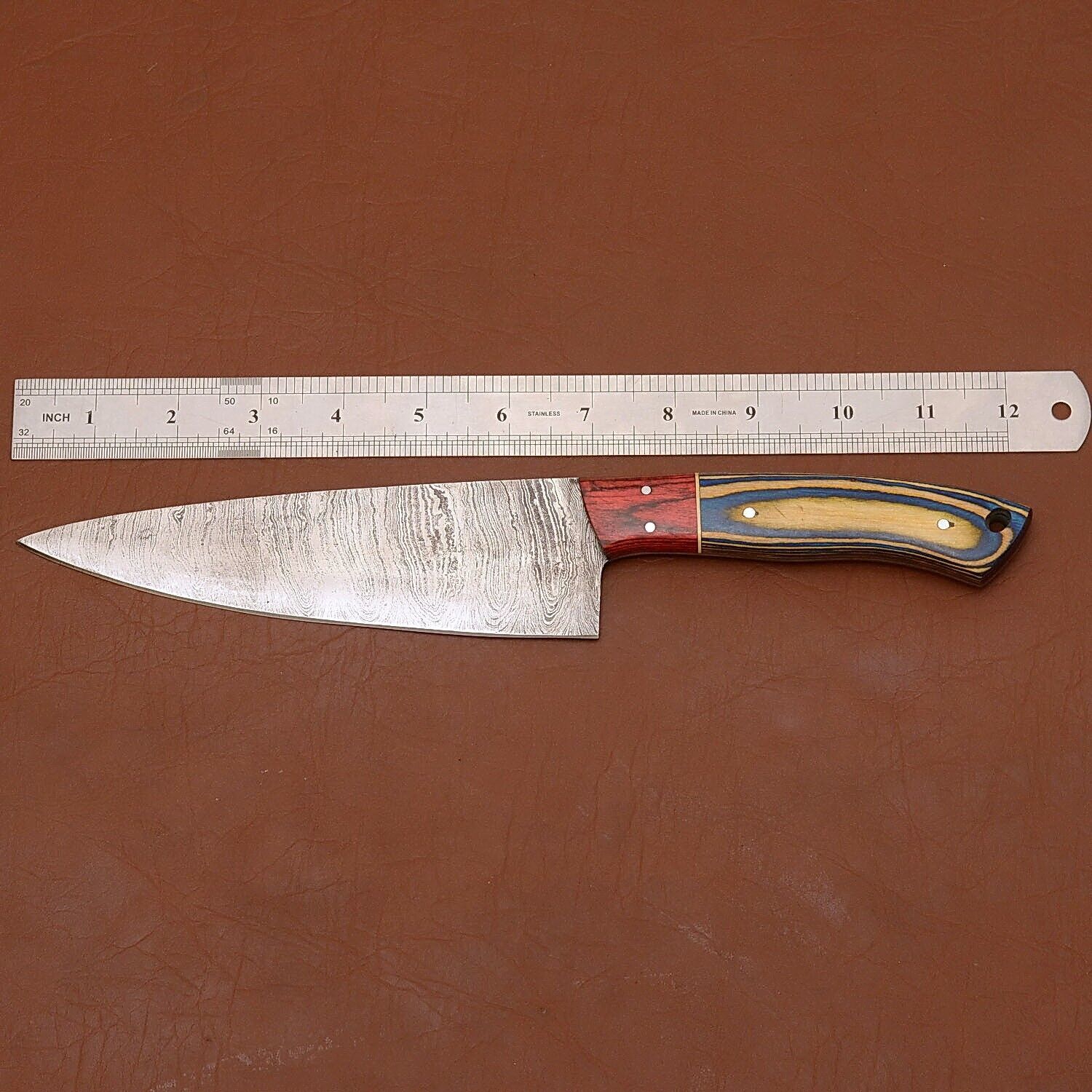 HandForged Damascus Kitchen Knife  7 Inch Blade With Elegant Wood Handle 1