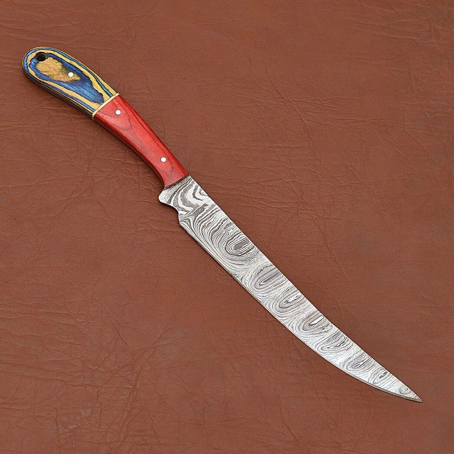 Custom Crafted Damascus Steel Chef Knife  Wood Handle Kitchen Essential 1