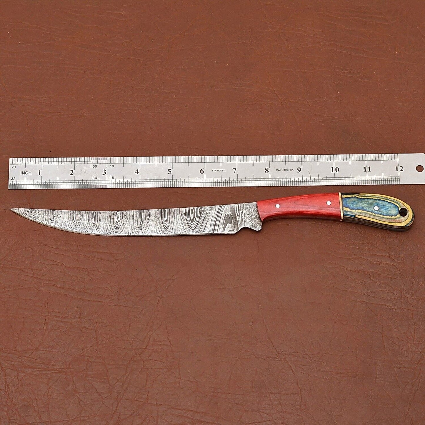 Custom Crafted Damascus Steel Chef Knife  Wood Handle Kitchen Essential 2