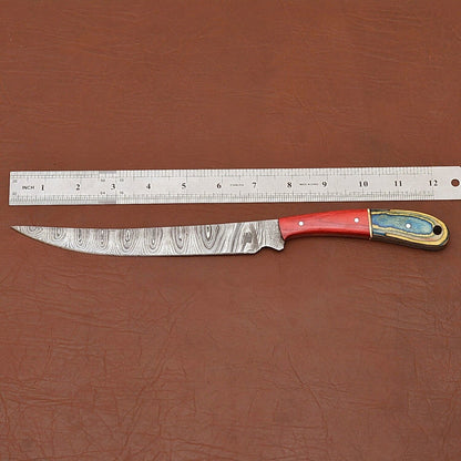 Custom Crafted Damascus Steel Chef Knife  Wood Handle Kitchen Essential 2