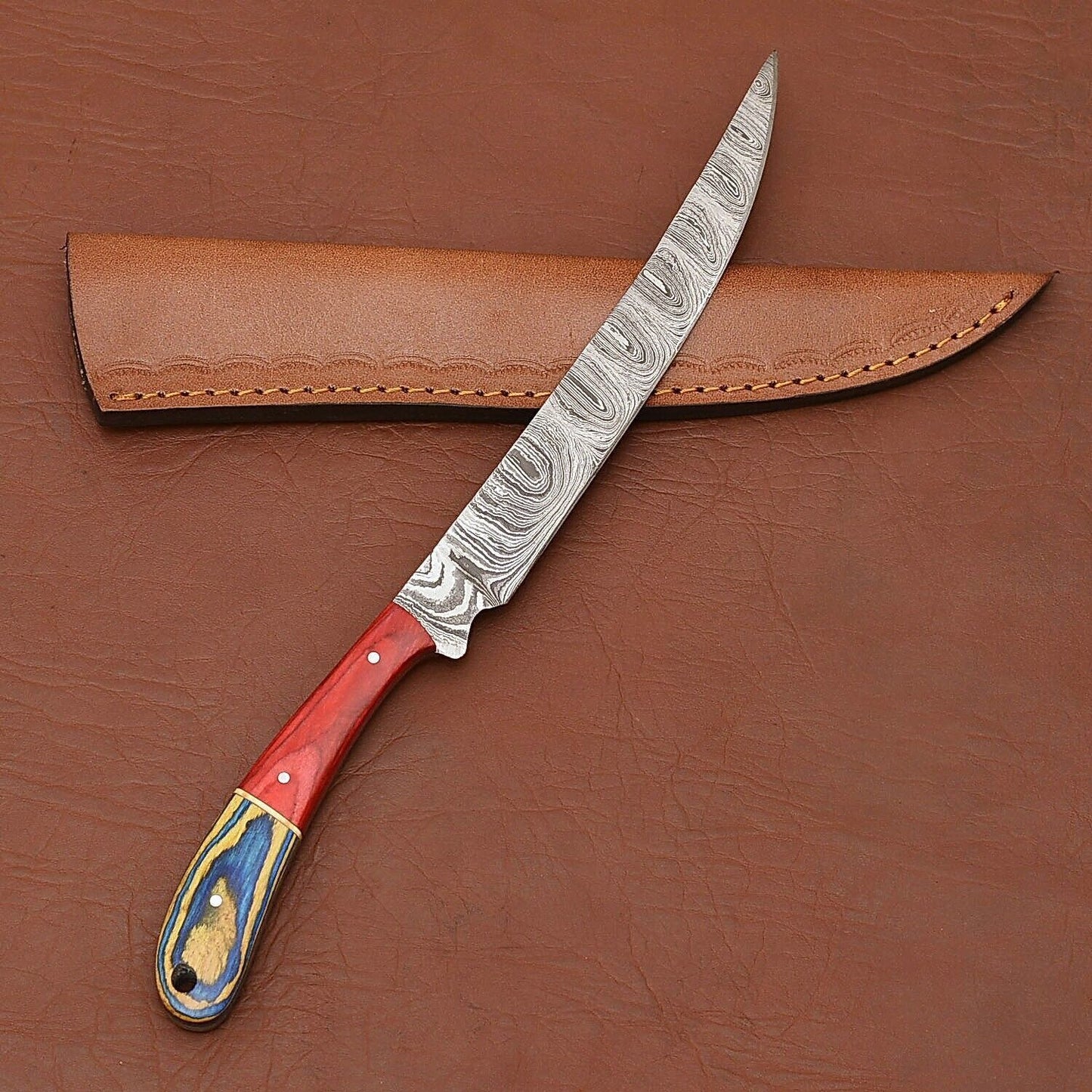 Custom Crafted Damascus Steel Chef Knife  Wood Handle Kitchen Essential 3
