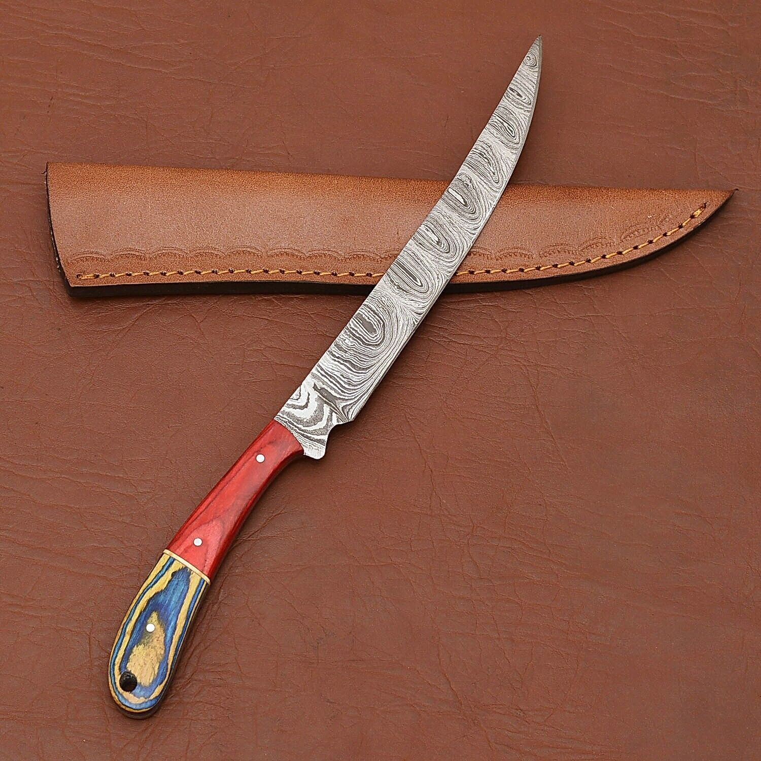 Custom Crafted Damascus Steel Chef Knife  Wood Handle Kitchen Essential 3