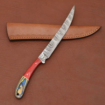 Custom Crafted Damascus Steel Chef Knife  Wood Handle Kitchen Essential 3