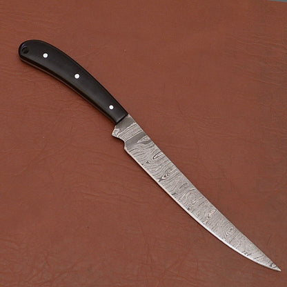 Artisan Damascus Steel Knife  Custom Made Chef Knife With Leather Sheath 1
