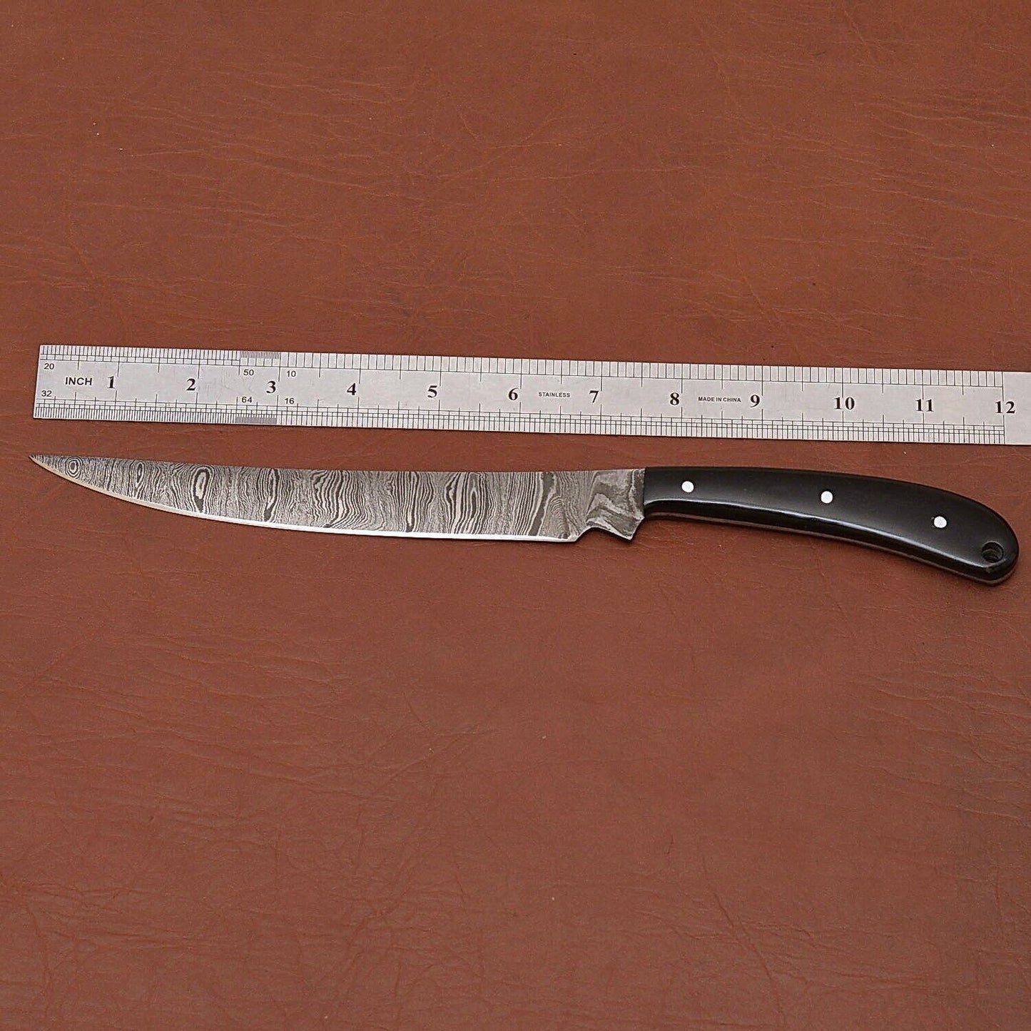 Artisan Damascus Steel Knife  Custom Made Chef Knife With Leather Sheath 2
