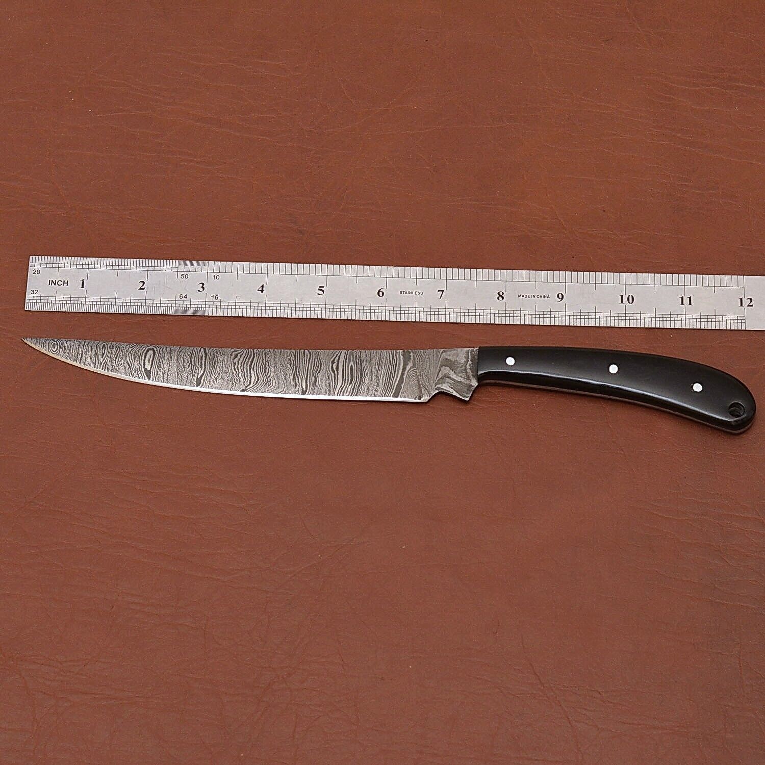 Artisan Damascus Steel Knife  Custom Made Chef Knife With Leather Sheath 2