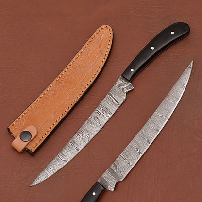 Handcrafted Damascus Chef Knife – Horn Handle Kitchen Knife for Everyday Use