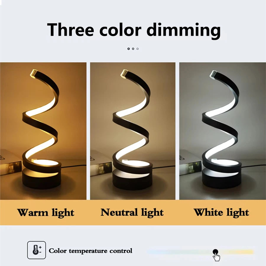 Modern Spiral Table Lamp, Dimmable LED Night Light, Bedside Lamps for Bedroom, Office, and Living Room Decor