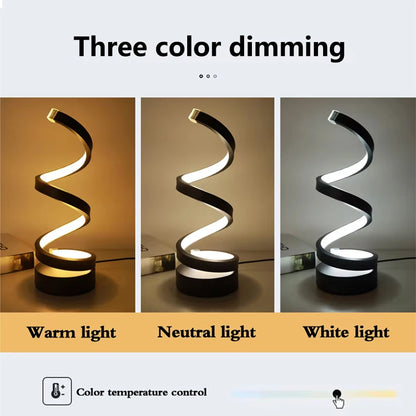 Modern Spiral Table Lamp, Dimmable LED Night Light, Bedside Lamps for Bedroom, Office, and Living Room Decor
