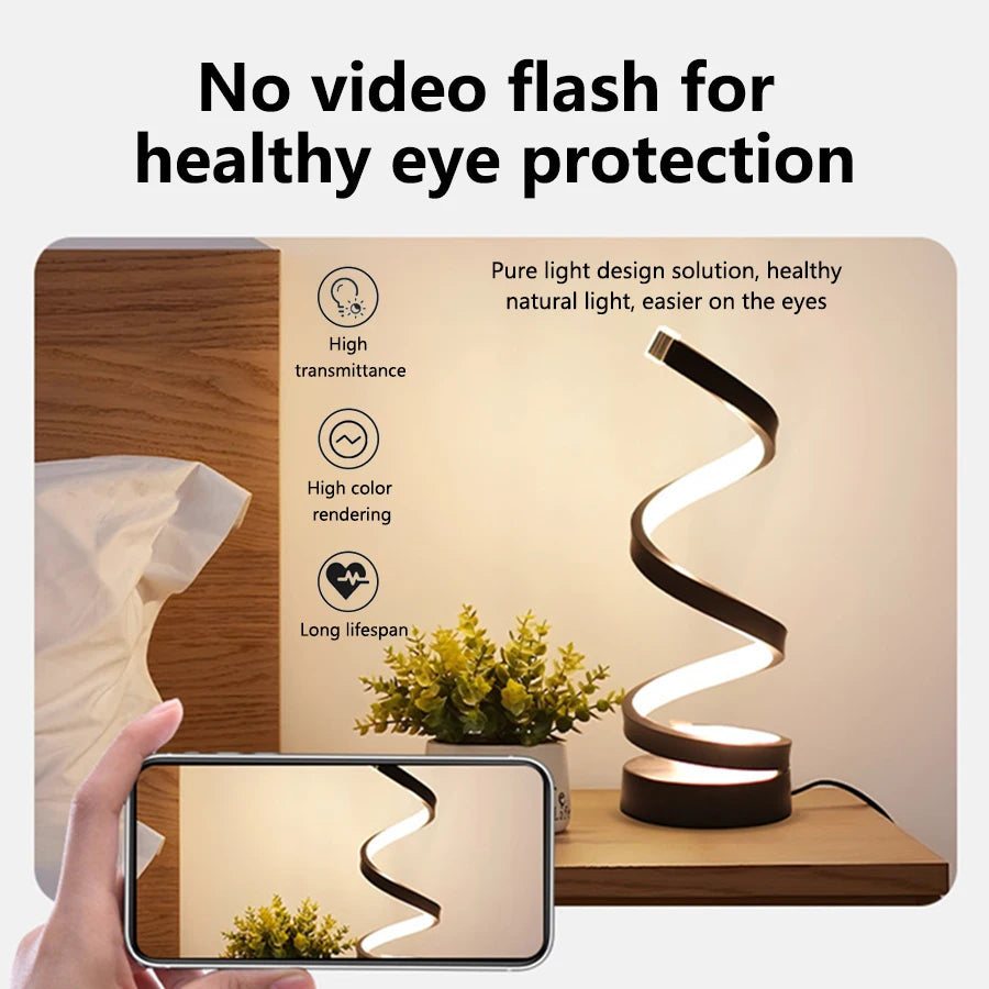 Modern Spiral Table Lamp, Dimmable LED Night Light, Bedside Lamps for Bedroom, Office, and Living Room Decor