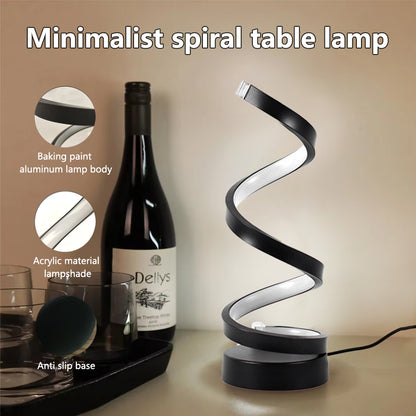 Modern Spiral Table Lamp, Dimmable LED Night Light, Bedside Lamps for Bedroom, Office, and Living Room Decor