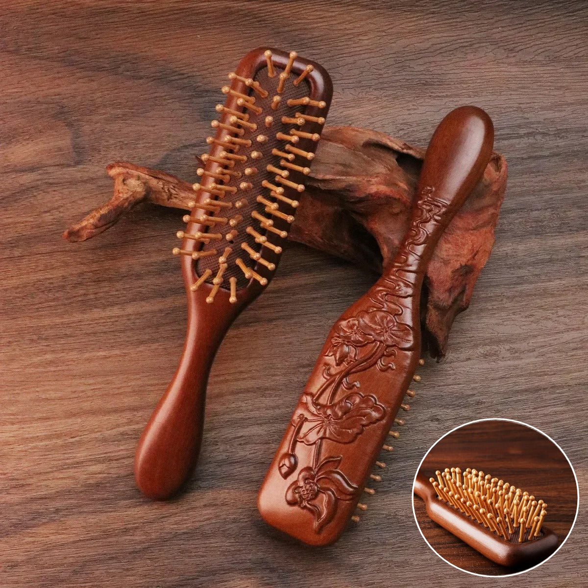 Sandalwood Massage Comb, Meridian Hair Care, Golden Silk Narrow Air Bag Comb