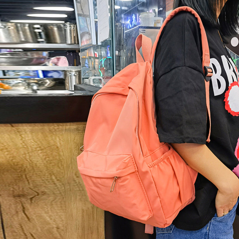 Waterproof Large Capacity School Backpack, Women Schoolbag, Smooth Zipper Solid Color, Teens Girl Casual Daypack Bag
