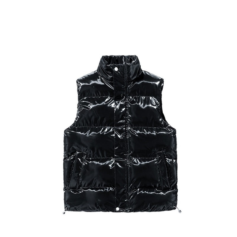 Versatile Unisex Puffer Vest Shiny Surface Warm Stand Collar Loose Casual Fit For Autumn And Winter 2