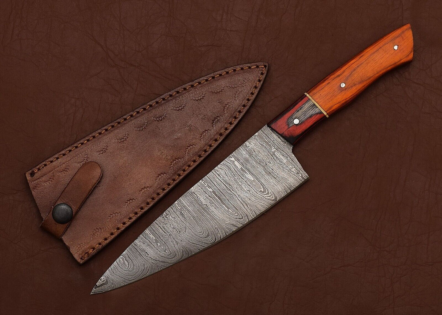 Handcrafted Damascus Chef Knife – Wooden Handle Kitchen Knife for Everyday Use