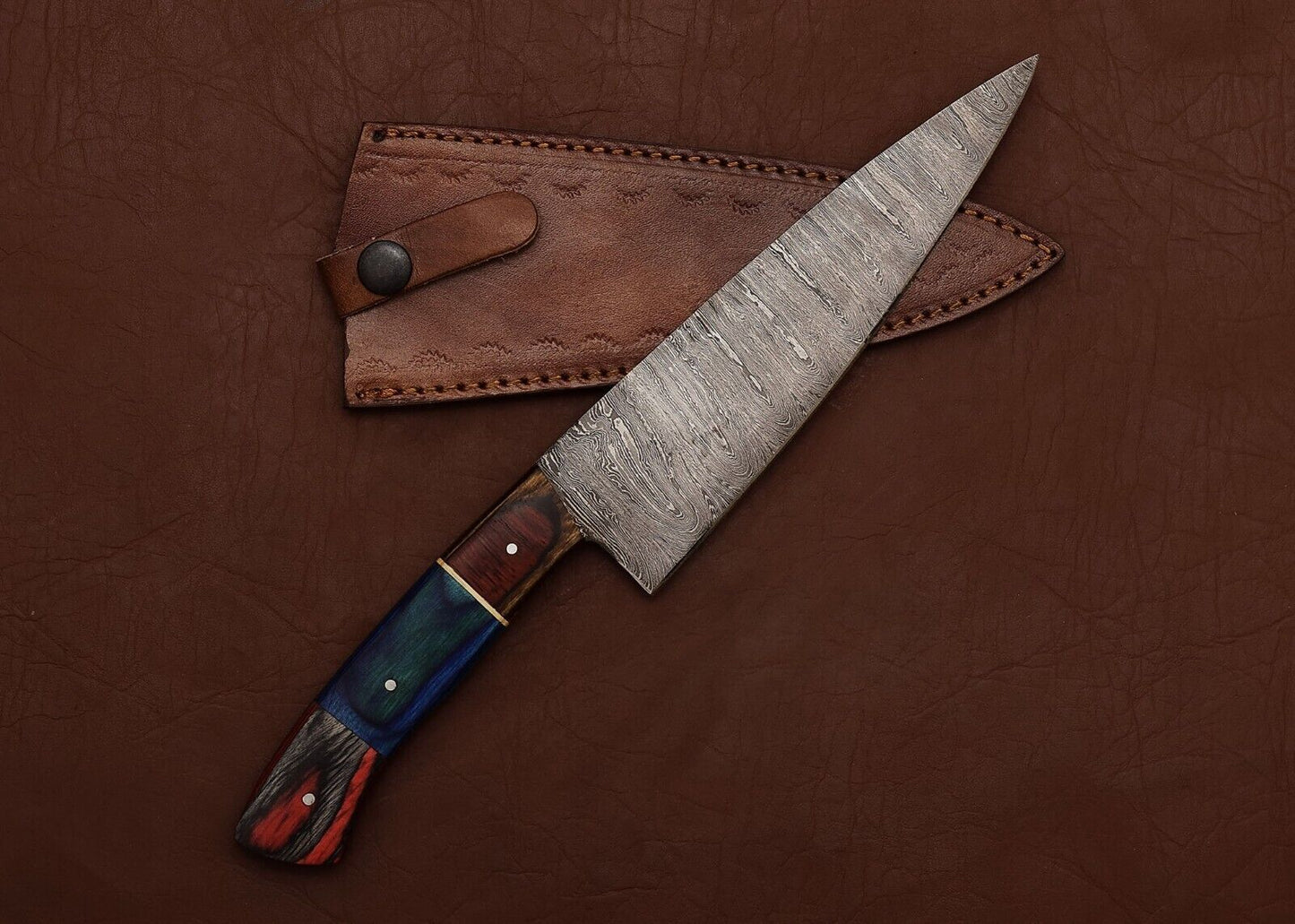 Sharp Handmade Damascus Steel Chef Knife  7 Blade With Premium Leather Sheath 1
