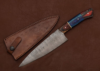 Sharp Handmade Damascus Steel Chef Knife  7 Blade With Premium Leather Sheath 2