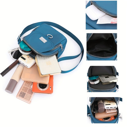 Lightweight Nylon Crossbody Bag for Women, Casual Mini Handbag, Shoulder Tote Purse with Multiple Zip Compartments