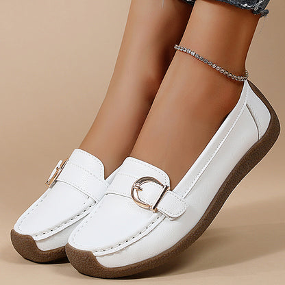 Womens Soft Leather Flats Low Heel Casual White Loafers SlipOn Elegant Flat Shoes For Everyday Comf 3