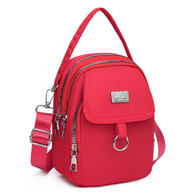 Lightweight Nylon Crossbody Bag for Women, Casual Mini Handbag, Shoulder Tote Purse with Multiple Zip Compartments