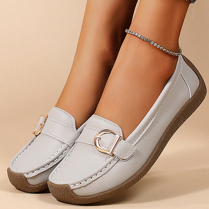 Womens Soft Leather Flats Low Heel Casual White Loafers SlipOn Elegant Flat Shoes For Everyday Comf 1