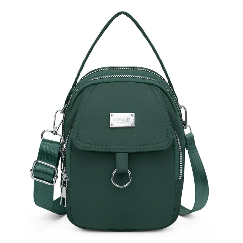 Lightweight Nylon Crossbody Bag for Women, Casual Mini Handbag, Shoulder Tote Purse with Multiple Zip Compartments