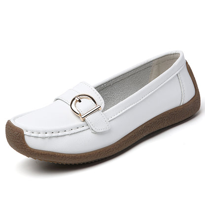 Womens Soft Leather Flats Low Heel Casual White Loafers SlipOn Elegant Flat Shoes For Everyday Comf 9