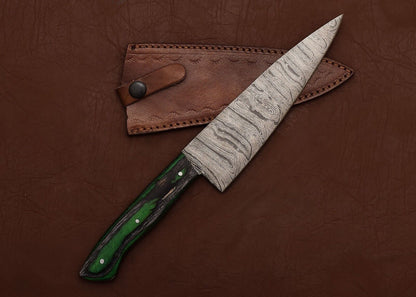 Custom Handmade Damascus Steel Chef Knife  7 Kitchen Knife With Wooden Handle  Leather Sheath 1