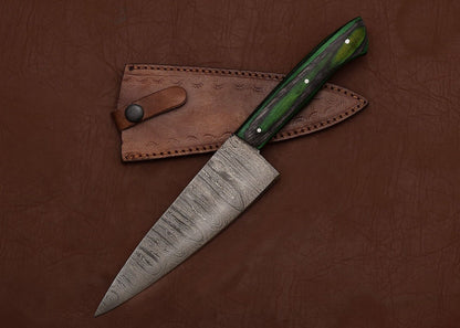 Custom Handmade Damascus Steel Chef Knife  7 Kitchen Knife With Wooden Handle  Leather Sheath 2